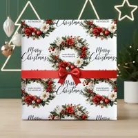 Watercolor Merry Christmas Wreath Family Name Gift Wrapping Paper