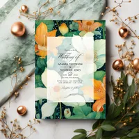 Emerald Green, Copper, and Ivory Wedding Invitation