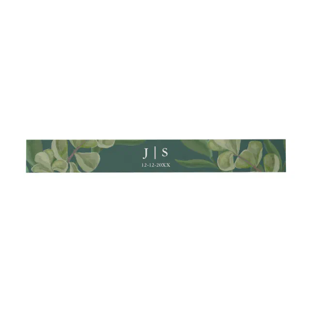 Emerald green Elegant rustic greenery leaves lush Invitation Belly Band