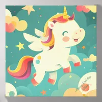 Flying Funny Colorful Unicorn Birthday Gift Canvas Photo Tile