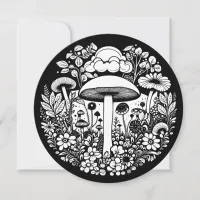 Black and White Flowers and Mushrooms Vintage