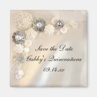 Pearl Diamond Buttons Quinceañera Save the Date Magnet