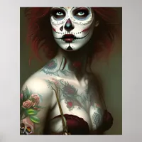 Day of the Dead Woman With Tattoos Poster