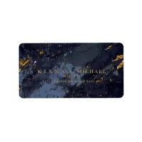 Marble Glitter Wedding Navy Blue Gold V2 ID644 Label