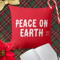 Peace on Earth Bible Verse Red Modern Christmas Throw Pillow