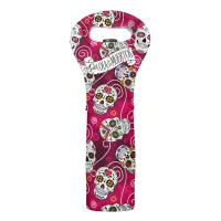 Sugar Skulls and Swirls Rose Red ID725 Wine Bag