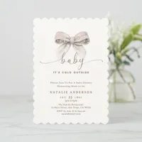 Elegant White Bow It's Cold Outside Baby Shower Invitation