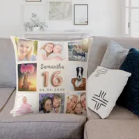 Beige cream photo collage Sweet 16 Throw Pillow