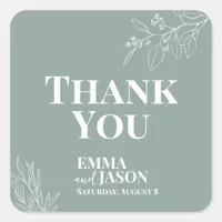 Boho Floral Sage Green Wedding Square Sticker