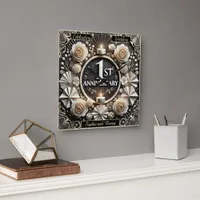 Celebrating a Beautiful First Anniversary Moment Square Wall Clock