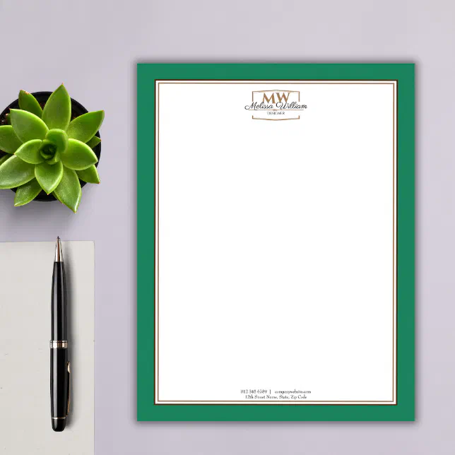 Simple Green Monogram Business Letterhead