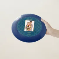 Wed Couple Photo Names Date Diamond Pattern Blue Wham-O Frisbee