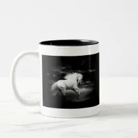 White Horse in Black and White Two-Tone Coffee Mug