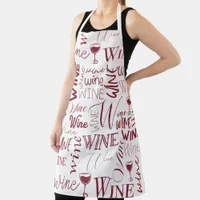 Burgundy And White Wine Typography Pattern Apron