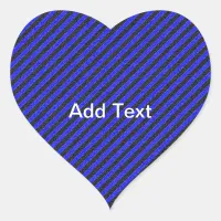 Thin Black and Blue Diagonal Stripes Heart Sticker