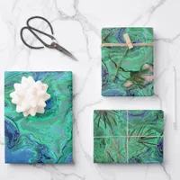 Blue Teal Green Modern Fluid Art Wrapping Paper Sheets