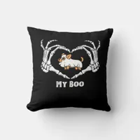 My Boo Chihuahua Costume With Skeleton Heart Hands Throw Pillow