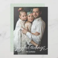 Mint Gold Joyful Tidings Script Custom Photo  Holiday Card