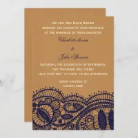 Navy Lace and Kraft Paper Wedding Invitation