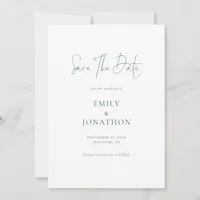 Minimalist Emerald Green Writing QR Code Wedding Save The Date