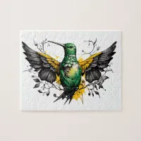 Green & Yellow Hummingbird Tattoo Design on white Jigsaw Puzzle