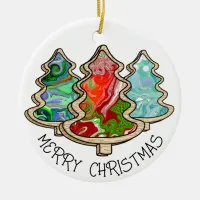 Modern Country Fluid Art Christmas Trees  Ceramic Ornament