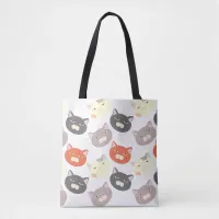 Fun Happy Cute Cat Heads Cartoon Fun Pattern Tote Bag