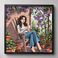 Pretty Lady Drinking Coffee Relaxing Outside Peel And Stick Photo Tile