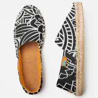 Bold Black and White Boho Floral Espadrilles