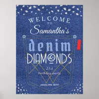 Denim and Diamonds Blue Jeans Bling Birthday Party Poster