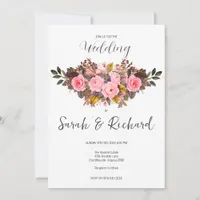 Autumn Blush Pink Rose Rustic Fall Wedding Invitation