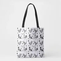 Cute Black and White Cartoon Chickens Tote Bag