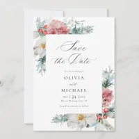Elegant Winter Wedding Christmas Photo  Save The Date