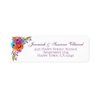 Purple Turquoise Orange Floral Watercolor Address Label