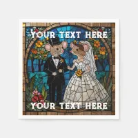 Mosaic Mouse Wedding Couple Stained Glass Effect. Napkins