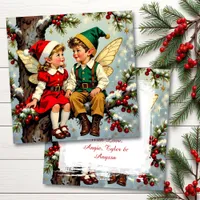 Cute Vintage Fairy Kids Personalized Christmas Holiday Card