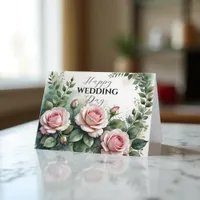Elegant Pink Roses Wedding Congratulations Card