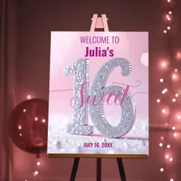 Stylish Glam Pink and Diamond Sweet 16 Celebration Foam Board