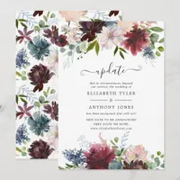 Burgundy, Navy and Blush Floral Wedding Update Invitation