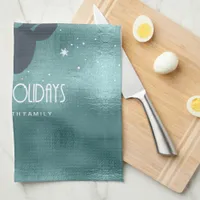 Deer Antlers Silhouette & Snowflakes Teal ID861 Kitchen Towel