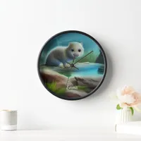 Cute baby otter in pond - personalizable   clock