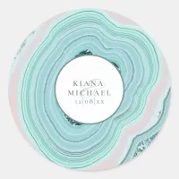 Agate Geode Glitter Wedding Teal ID647 Classic Round Sticker