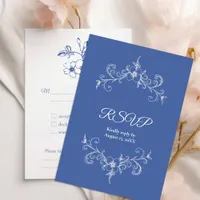 Elegant Vintage Romance Dusty Blue Floral Wedding RSVP Card