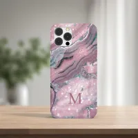 Girly Rose Gold Pink Agate Quartz Sparkle Monogram Case-Mate Samsung Galaxy S9 Case