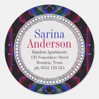 Indigo Blue + Pink Sparkle Return Address Round Classic Round Sticker