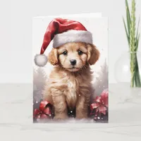 Cute Fluffy Puppy in a Santa Hat Christmas Card