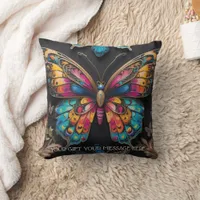 Vibrant Bohemian Butterfly Art Neon Oil-Painting Throw Pillow