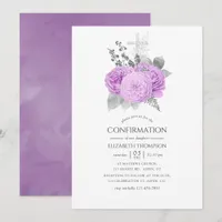 Pastel Purple and Silver Vintage Rose Confirmation Invitation