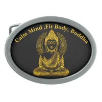 Golden Buddha Sculpture in Serene Meditation Pose Belt Buckle