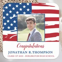 Patriotic Military American Flag Graduation Square Sticker